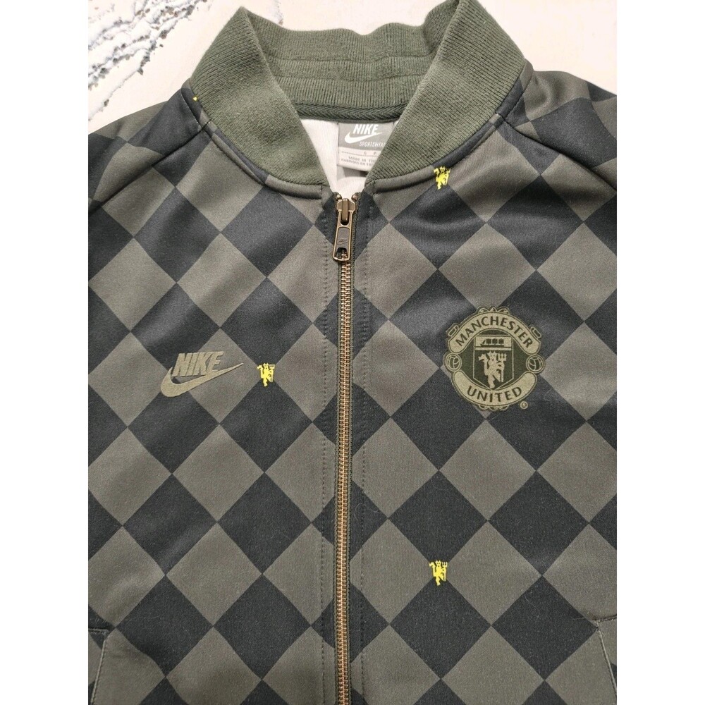 Vintage Nike Sportswear Manchester United Checkered Track Jacket S Olive Black